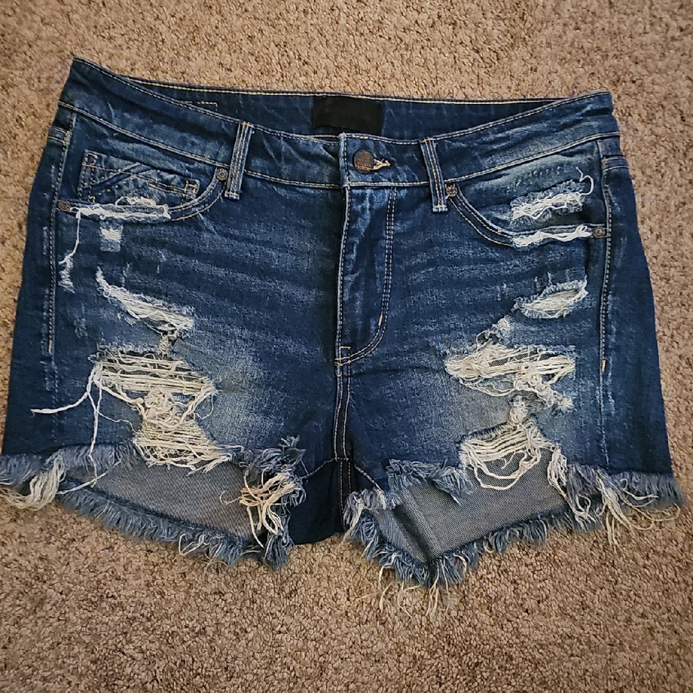 Buckle Dark Blue Distressed Jean Shorts